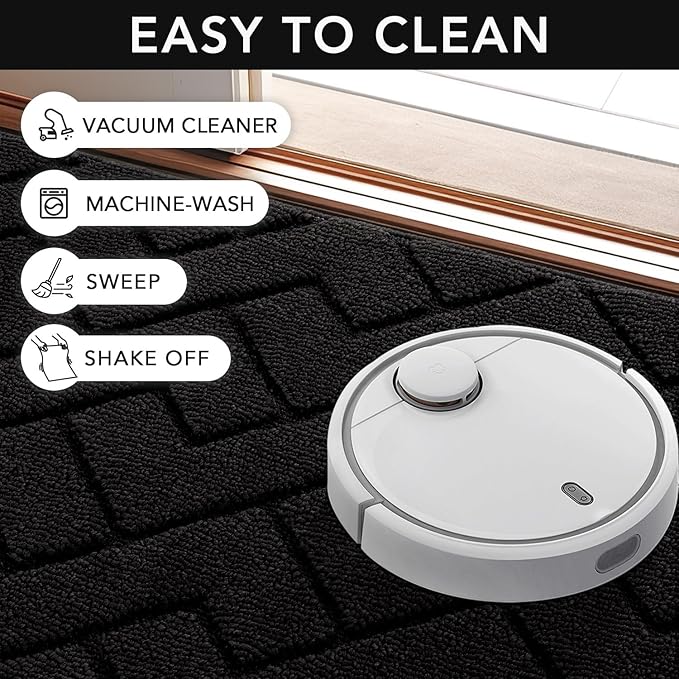 hicorfe Indoor Doormat,Front Back Door Mat Rubber Backing Non Slip Door Mats 24"x35" Absorbent Resist Dirt Entrance Doormat Inside Floor Mats for Entryway Washable Low-Profile(Black)