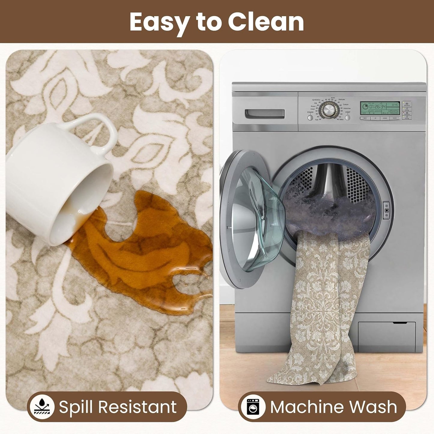 Washable Runner Rug 2.5x8 | Non Slip Rug Runners for Hallways, Entryways, Kitchens, Bathrooms, Bedrooms | Ultra-Soft Flannel Carpet Runners with Rubber Backing (Sand, 2.5x8)