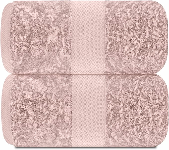 White Classic Pink 650 GSM Cotton Bath Sheet Towel - Extra Large 35x70, Luxury Soft, Highly Absorbent, Quick Dry, 2 Pack