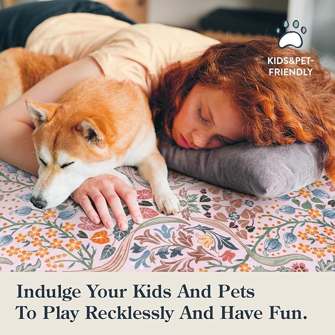 Lahome Floral Pink Boho 3x5 Rugs, Small Floral Dorm Rugs for Girsl Bedside, Washable Flower Botanical Throw Rug for Nursery Kids Room, Soft Non Slip Easy to Clean Door Mat for Entryway