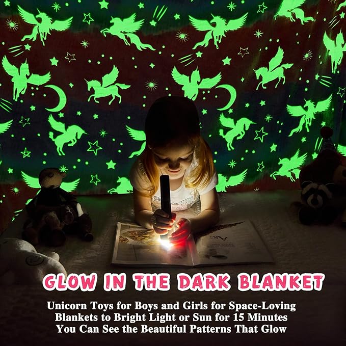 inhand Unicorn Toys Glow in The Dark for Blanket,Unicorn Gifts for Girls Age 1 2 3 4 5 6 7 8 9 10 11 12 13 Birthday Halloween Christmas Cute Soft Room Decor Kids Blanket 50"X60"