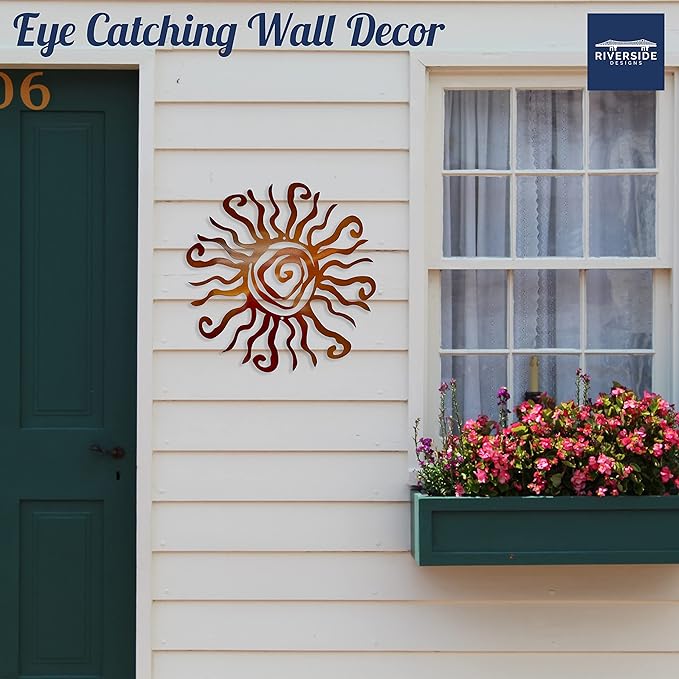 Wacky Sun Metal Wall Art Indoor/Outdoor Decor - 12" Copper Rust Proof Wall Sculpture - Made in USA - Ideal for Bedroom, Garden, Home, Patio and Farmhouse