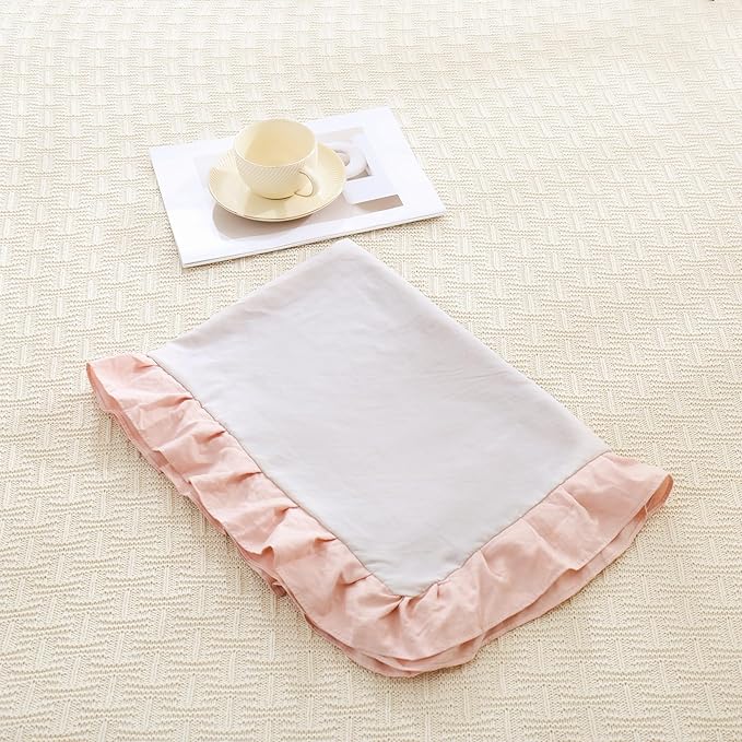 Merryword Pink and Beige Reversible King Pillow Shams - Cute Ruffled Pillowcases Set of 2, Soft Shabby Chic Cover (20"x36")