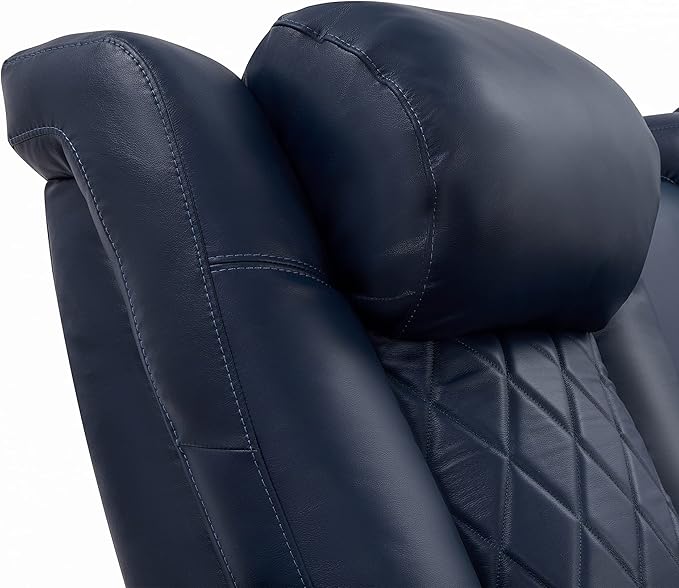 Valencia Tuscany Home Theater Seating | Premium Top Grain Italian Nappa 11000 Leather Power Recliner with Power Lumbar Support & Headrest (Single Recliner, Navy Blue)