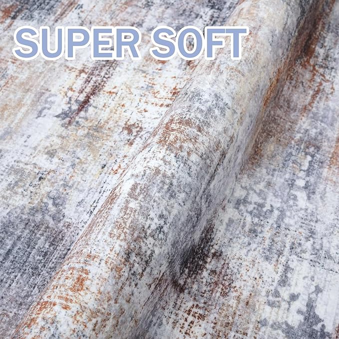 IOHOUZE Abstract Runner Rug 3x20 Ft Extra Long Washable Runners for Hallways, Non Slip Kitchen Runner Printed Faux Wool Entryway Runner Indoor, Modern Abstract Floor Carpet for Hall Stair, Orange Grey