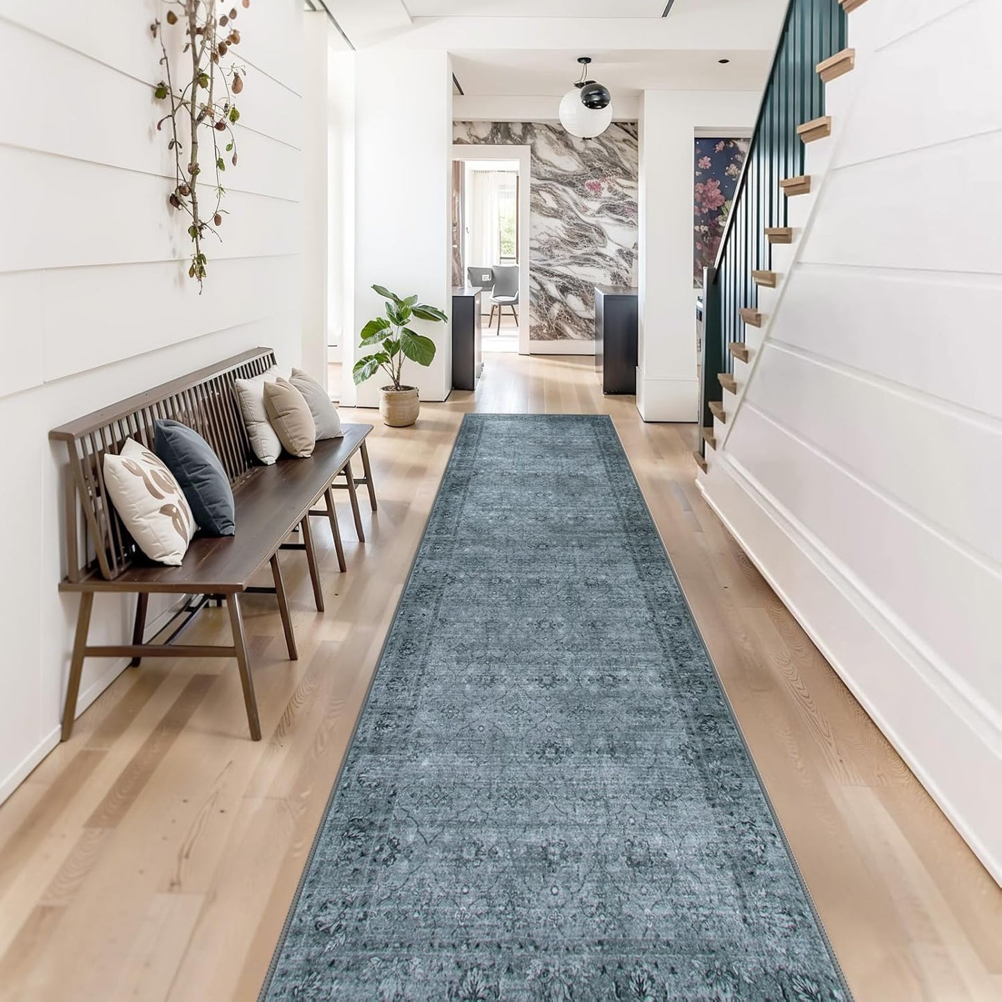 Vintage Rug Runners for Hallways Non Slip, 2.6x10 Stain Resistant Washable Runner Rug for Kitchen, Ultra-Thin Soft Carpet for Bedroom Bathroom (2'6"x10', Dark Grey)