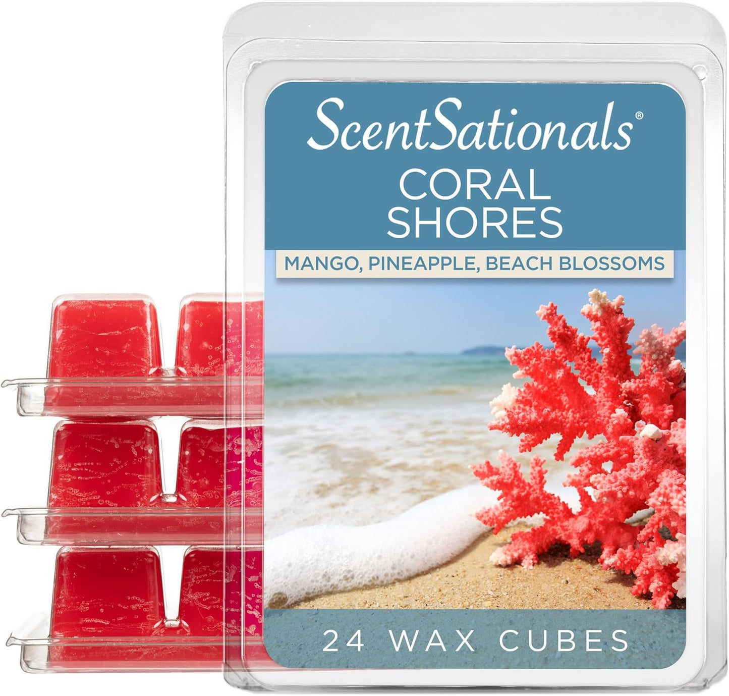 Scentsationals Wax Melts, Wax Cubes Strong Scent - Coral Shores - Long Lasting Scented Melts for Warmer, 10oz (24-Cubes)