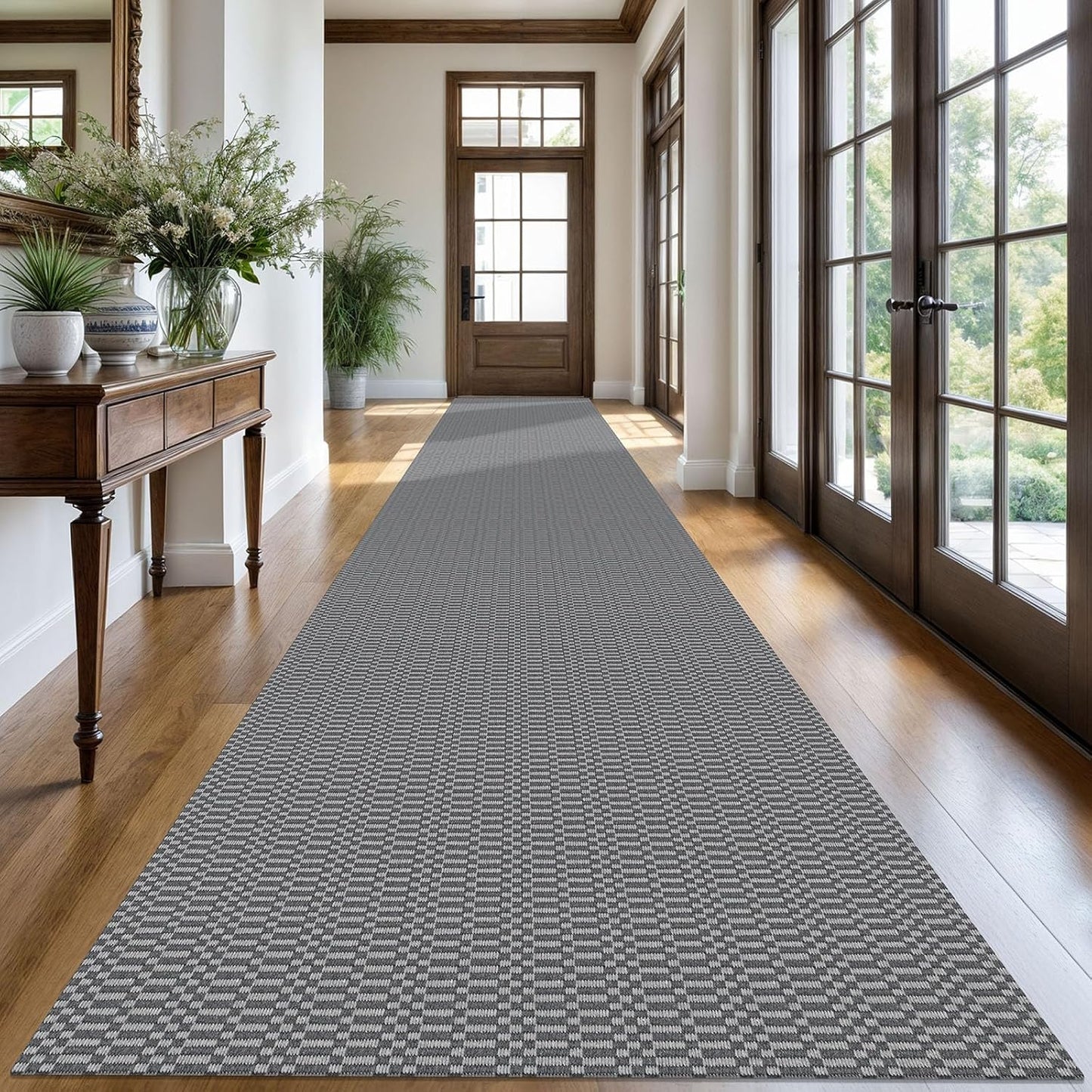 KOZYFLY Washable Runner Rug 3x20 ft Hallway Kitchen Runner Rugs with Rubber Backing Bobo Non Slip Entryway Runner Indoor, Long Carpet Runners for Hall Kitchen Entryway, Grey/Charcoal Grey
