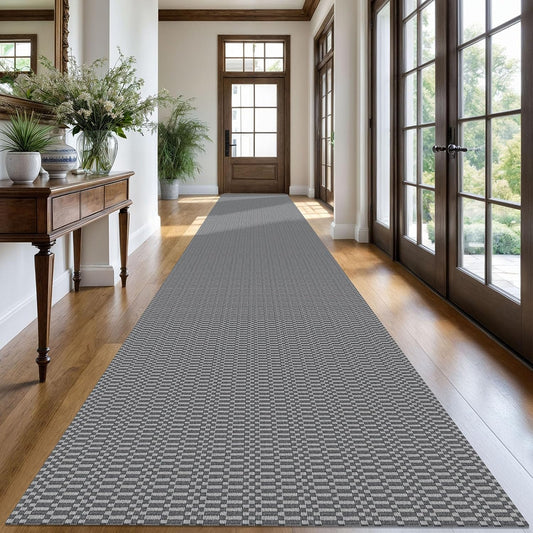 KOZYFLY Washable Runner Rug 3x20 ft Hallway Kitchen Runner Rugs with Rubber Backing Bobo Non Slip Entryway Runner Indoor, Long Carpet Runners for Hall Kitchen Entryway, Grey/Charcoal Grey