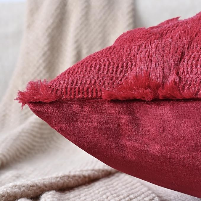 Set of 2 Soft Moroccan Throw Pillow Covers 22x22 Inch Plush Boho Decorative Pillow Cover Accent Cushion Case for Couch Sofa Bed, Burgundy