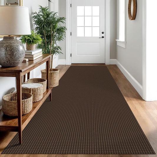 IOHOUZE Washable Runner Rug 3x10 Non Slip Rubber Backed Long Hallway Runner Entryway Runner Indoor, Kitchen Rugs Woven Cotton Floor Carpet for Hall Entrance, Brown