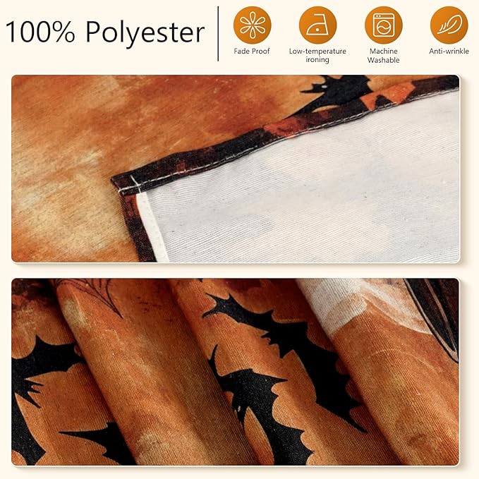 Halloween Table Runner with Black Cats, Bats & Pumpkins, Table Decoration for Dining Party and Home Decor,108x13 inches