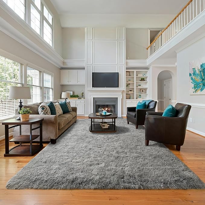5x7 Light Grey Fluffy Area Rugs for Bedroom, Soft Indoor Plush Rug for Living Room, Large Furry Fuzzy Shag Floor Carpet for Kids Nursery Boys Room Dorm Classroom Home Office Decor Mat