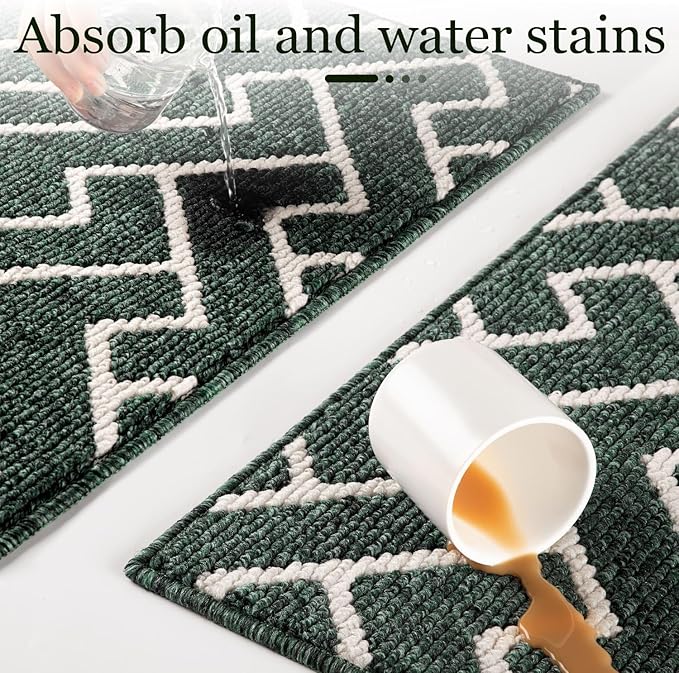 hicorfe Kitchen Rugs and Mats,Kitchen Mats for Floor,24"x35" Non Slip Runner Rug,Absorbent Resist Dirt Comfort Standing Mat Machine Washable for Entryway,Hallway,Front of Sink(Dark Green)