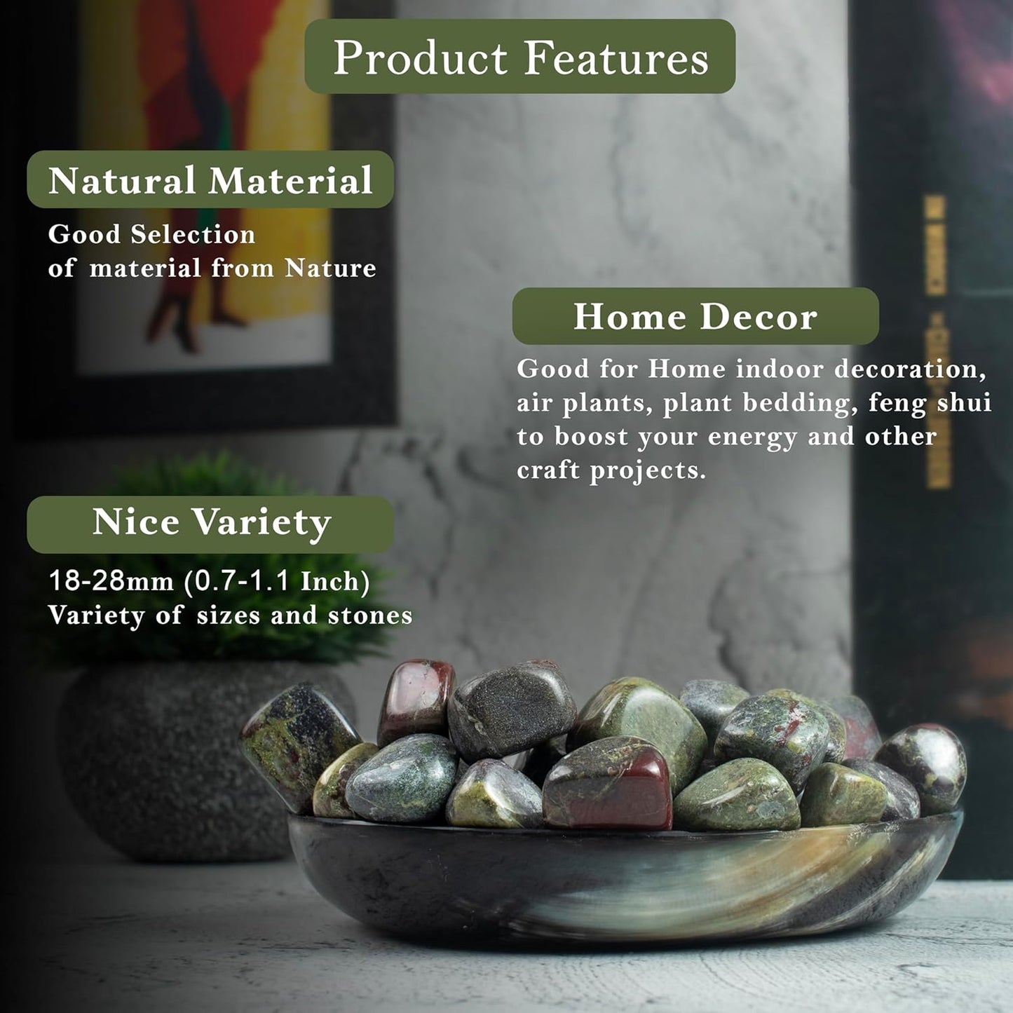 Crocon 1lb Dragon Bloodstone Tumbled Stones and Crystals Bulk, Polished Stones - Rock Collection - vase Filler tumbles Crystals Healing Reiki - Gemstone Gifts, Good Luck, Fountain tumbles Size 20 mm