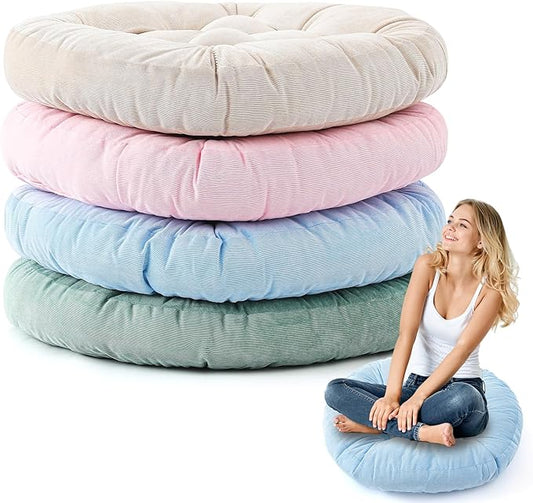 Jerify 4 Pcs Floor Pillow Cushions 22 x 22 Inch Round Square Large Meditation Floor Pillow for Classroom Adult Meditation Picnic Party Cushion for Seating Gift Christmas(Light Colors,Round)
