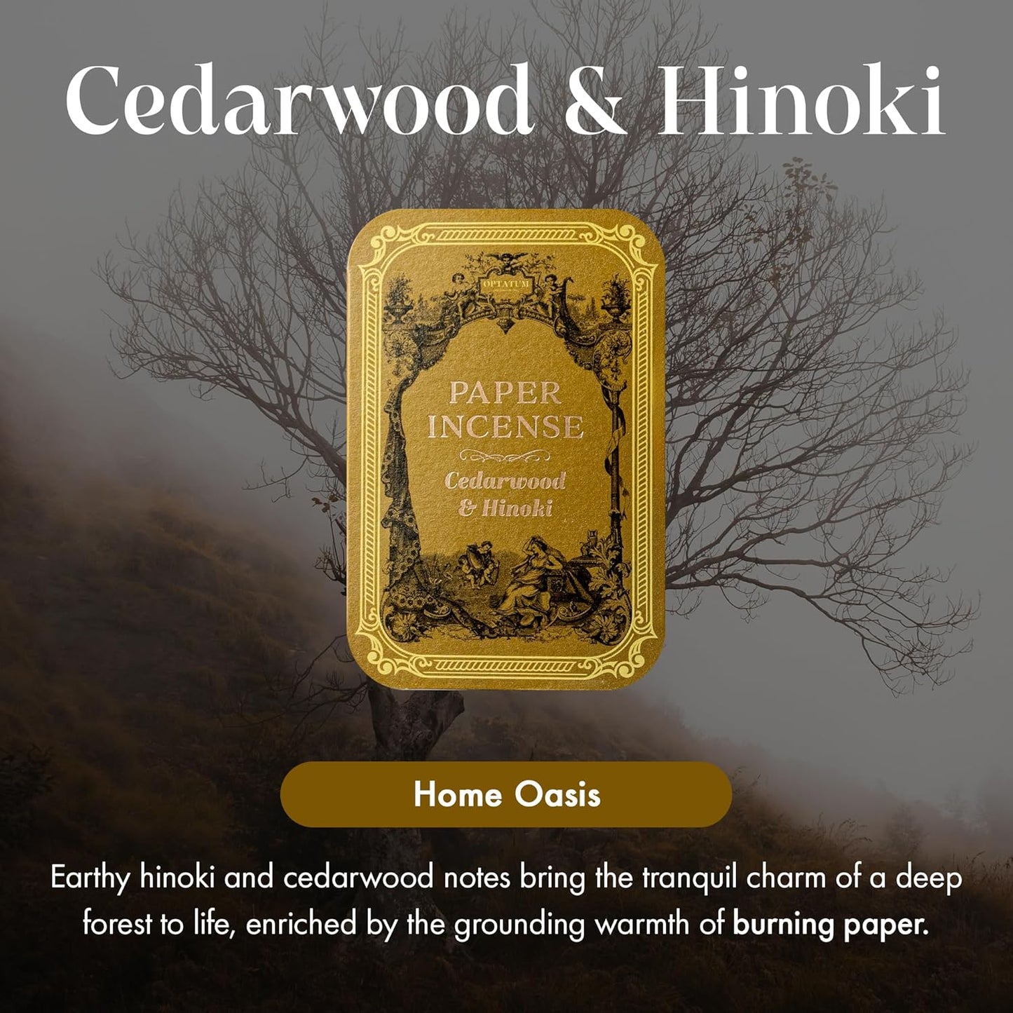 Paper Incense - 48pcs with Vintage Tin Case, Burning Papers Infused with Natural Essential Oils, Quick Usage & Long-Lasting Fragrance, Eliminating Bathroom, Kitchen, Pet Odors - Cedarwood & Hinoki