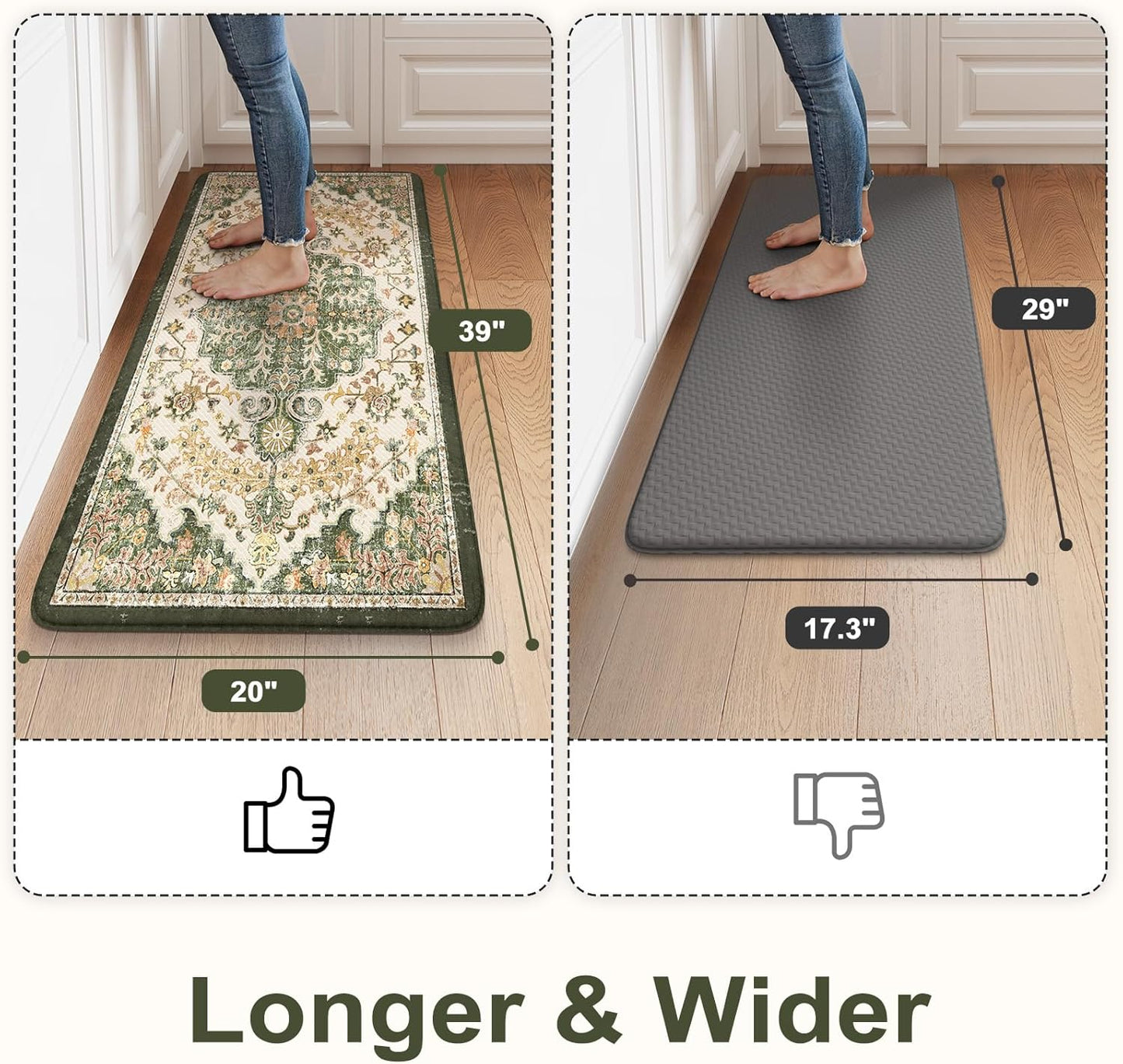 KIMODE Anti Fatigue Kitchen Mat 20"x39", Boho Vintage Kitchen Rug, Non Slip Kitchen Mats for Floor, Cushioned Kitchen Floor Mats, Standing Desk Mat for Sink Laundry Office Desk Green/Yellow