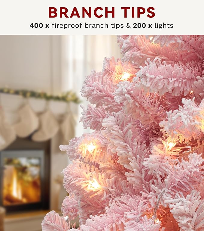DWVO 4.5ft Pre-lit Pink Christmas Tree with Lights, Prelit Atificial Trees with 400 Tips & 200 UL Listed Lights, Automatic Branches & Easy Assembly for Home Party