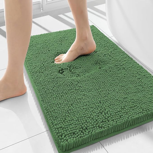 Smiry Luxury Chenille Bathroom Rugs 34x21, Extra Soft and Absorbent Shaggy Bath Mat, Machine Washable, Non-Slip Plush Carpet Runner for Tub, Shower, and Floor, Home Decor Accessories, Olive Green
