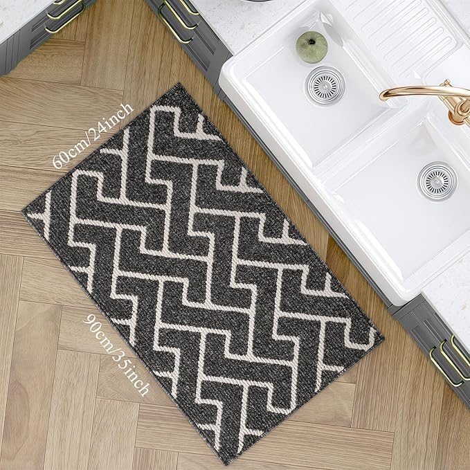 hicorfe Kitchen Rugs and Mats Sets,Super Absorbent Polypropylene Non-Slip Rug,Soft Comfort Floor Mat,Washable for Kitchen,Hallway,Office,Sink,Laundry(24" x 35",Black)