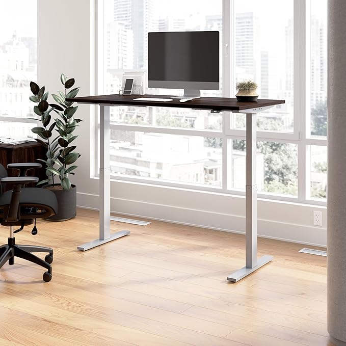 Bush Business Furniture 60-inch Electric Height Adjustable Standing Desk, Ergonomic Sit-Stand Computer Table for Home and Professional Office, Move 60 Series, Black Walnut with Metallic Gray Base