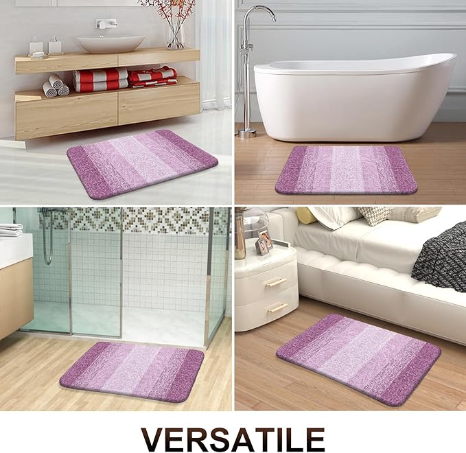 OLANLY Bathroom Rug Set 2 Piece, Soft Absorbent Microfiber Bath Mats and U-Shaped Contour Toilet Rug, Non-Slip, Machine Wash Dry, Plush Shaggy Bath Mats for Bathroom (24"x16"+24"x20", Pinkish-Purple)