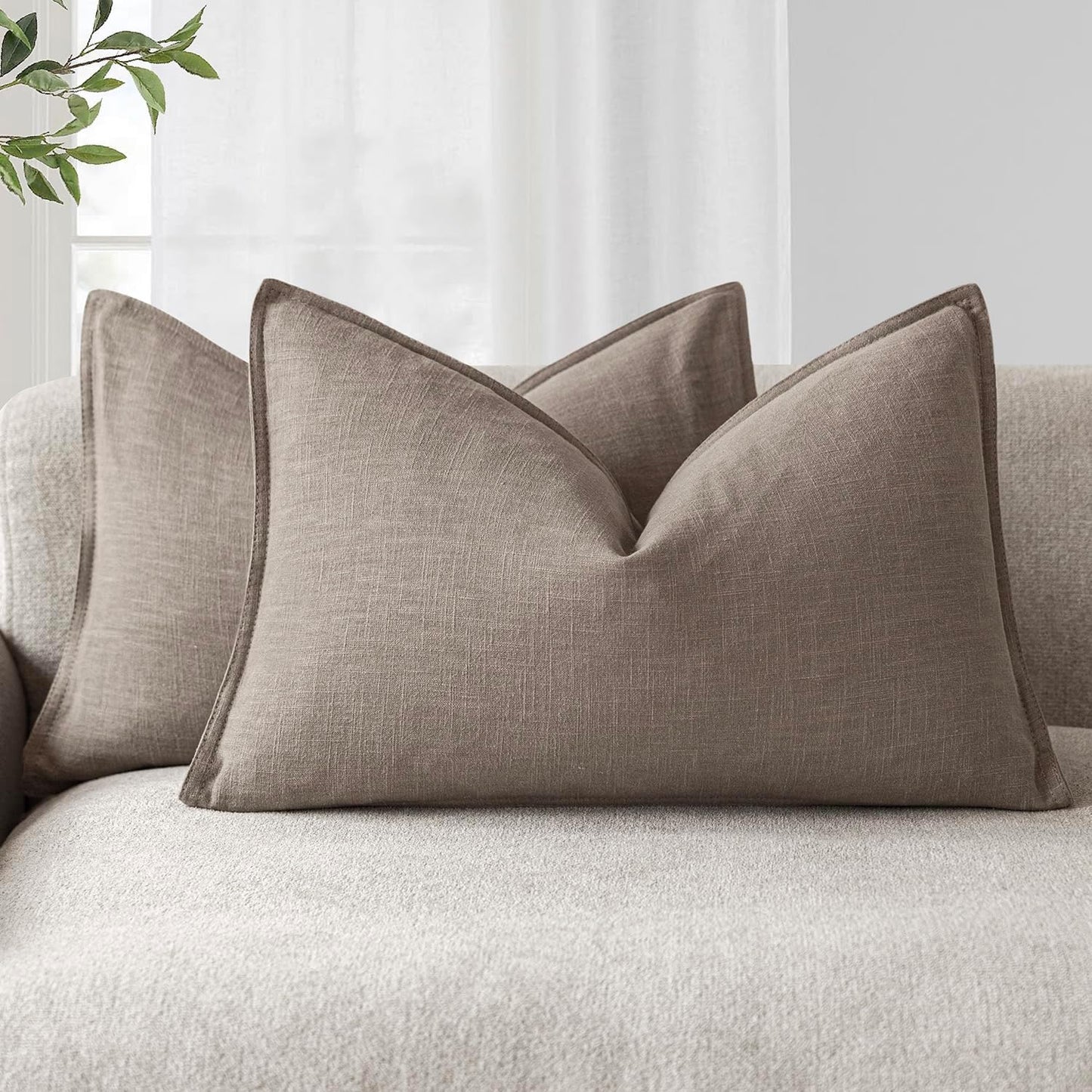 Foindtower Pack of 2, Decorative Linen Soild Throw Pillow Covers Accent Lumbar Cushion Case Boho Farmhouse Pillowcase for Chair Couch Sofa Bedroom Living Room Home Decor 12 x 20 Inch Brown Tan