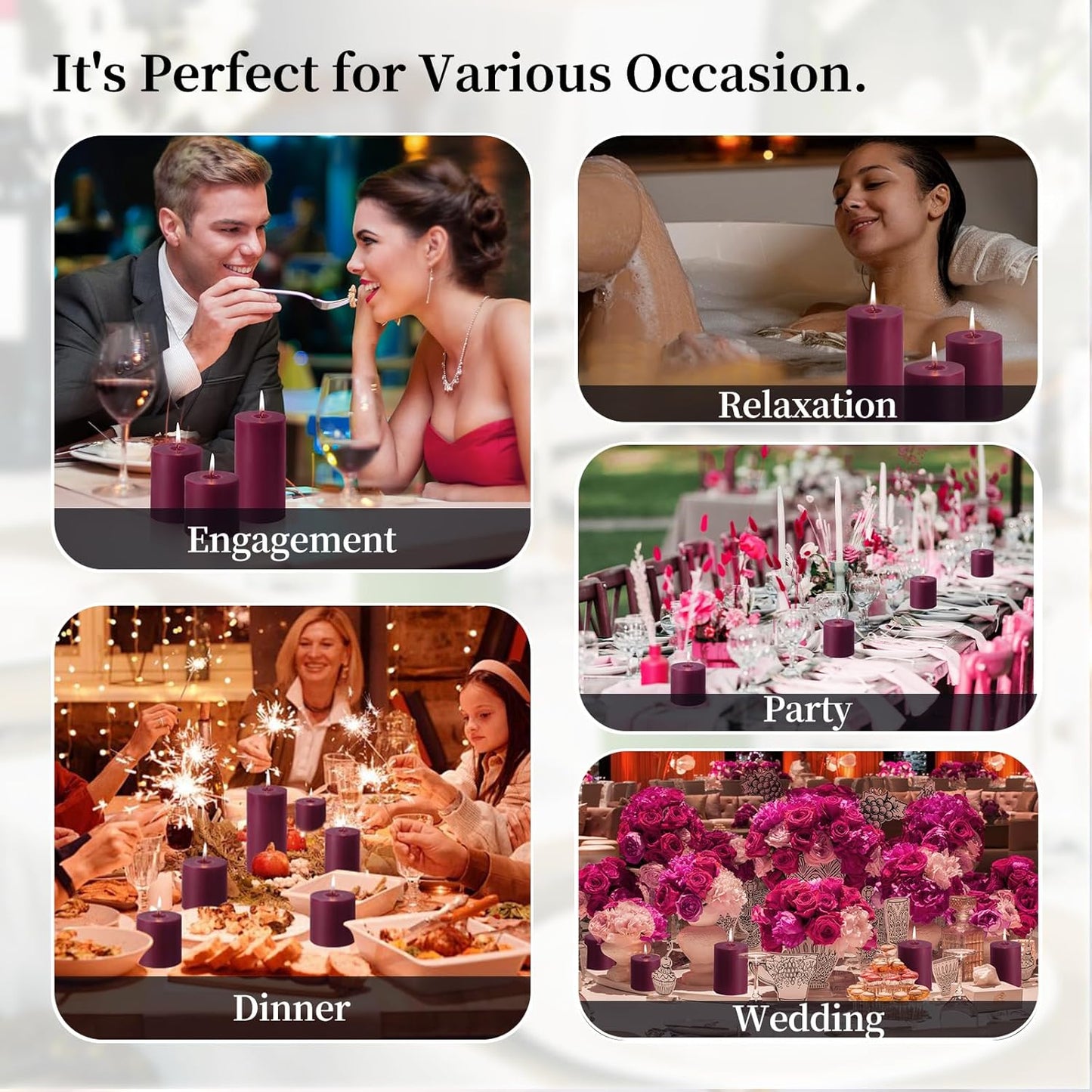 KONNI Purple Pillar Candles Set of 3, 3"x 3" Unscented Pillar Candles Bulk, 30 Hours Long Burning Candles, Smokeless&Dripless Large Round Candle for Wedding, Home Decoration, Parties, Spas, Dinner