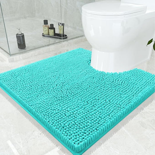 Smiry Luxury Chenille Toilet Rugs U-Shaped 24x24, Soft Absorbent Non-Slip Contour Bathroom Rugs for Toilet, Machine Washable Contoured Bath Mats, Turquoise