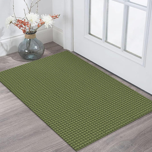 KOZYFLY Indoor Door Mat 2x3 ft Small Area Rugs Washable Front Door Mat Non Slip Rubber Backed Entryway Rug Cotton Entrance Doormat for Front Porch Bathroom Kitchen Bedroom, Olive Green/Earthy Green