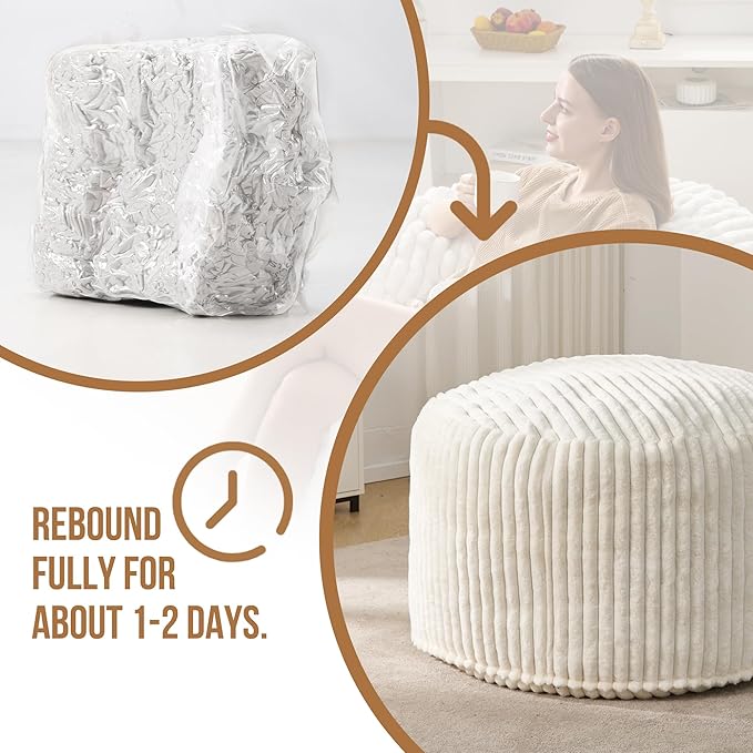 Hobestluk 3ft Bean Bag Chairs for Adults Large Beanbag Chair with Stripe Plush Cover Big Bean Bag Chair for Living Room Bedroom Dorm Office - White (36” x 36” x 22”)