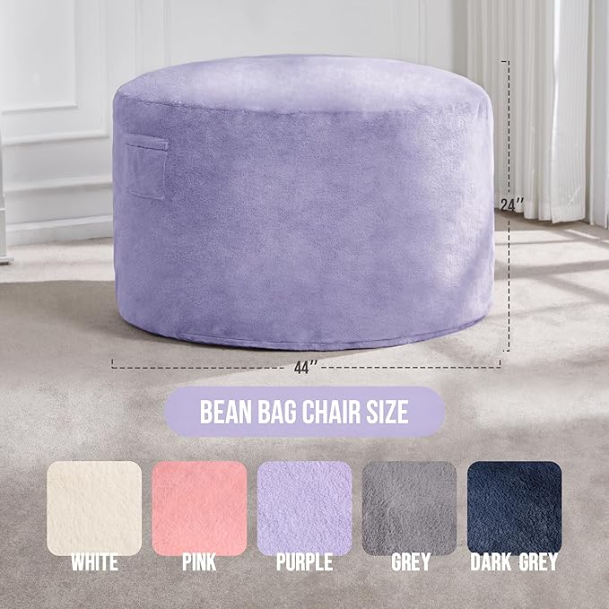 Hobestluk 4ft Bean Bag Chairs for Adults Large Beanbag Chair with Plush Faux Fur Cover Big Bean Bag Chair for Living Room Bedroom Dorm Office - Purple (44” x 44” x 24”)