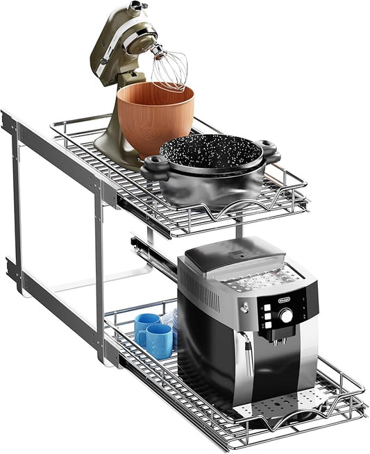 HOLDN’ STORAGE 2-Tier Pull Out Cabinet Organizer, Individual Sliding Drawers - Heavy Duty Metal with Lifetime Limited Warranty - Anti Rust Chrome Finish - 12.5" W x 21" D x 16.5" H