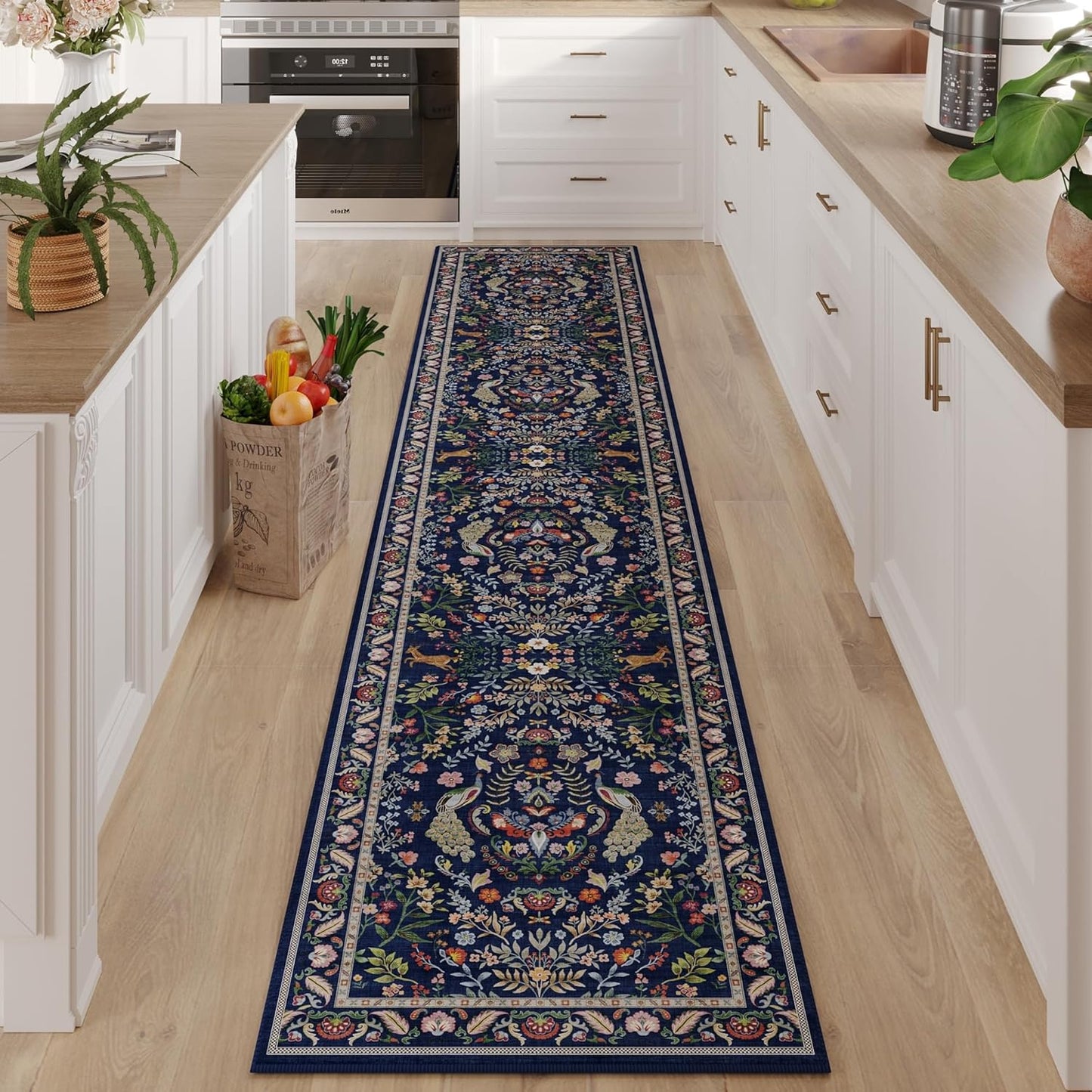 Runner Rug Washable Kitchen Runner 2'x 10' Runner Rug for Entryway Indoor Floral Soft Non-Slip Carpet Runner for Hallways, Kitchen, Laundry, Bedroom, Bathroom(Blue)