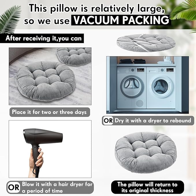 Jerify 4 Pcs Floor Pillow Cushions 22 x 22 Inch Round Square Large Meditation Floor Pillow for Classroom Adult Meditation Picnic Party Cushion for Seating Gift Christmas(Light Grey,Round)