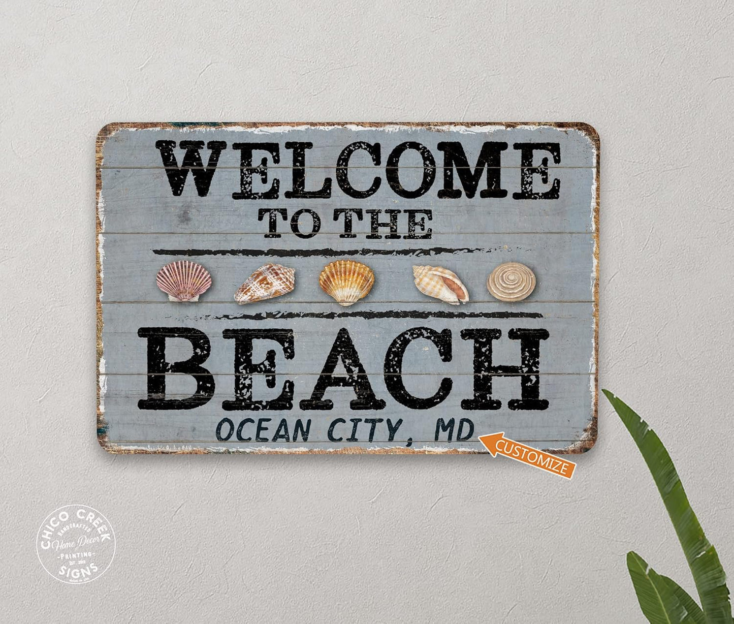 Welcome To The Beach Custom Beach Décor Wall Art Sign Souvenir Beach House Rental Seashell Nautical 108122002016