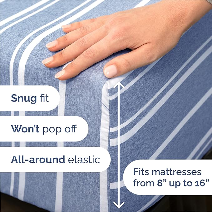 Split King Size 5 Piece Sheet Set - Comfy Breathable & Cooling Bed Sheets Set - Hotel Luxury Bedding for Women, Men, Kids, Teens, Boys & Girls - Deep Pockets & Wrinkle Free - Oeko-Tex - Blue Stripes 3