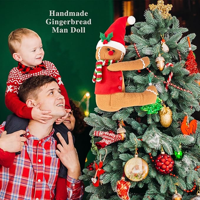 Gingerbread Christmas Tree Topper Decorations,Gingerbread Ornament Doll Tree Hugger Decor for Curtain Wine Bottle Christmas Tree Holiday Home Decor, 11" x 15"