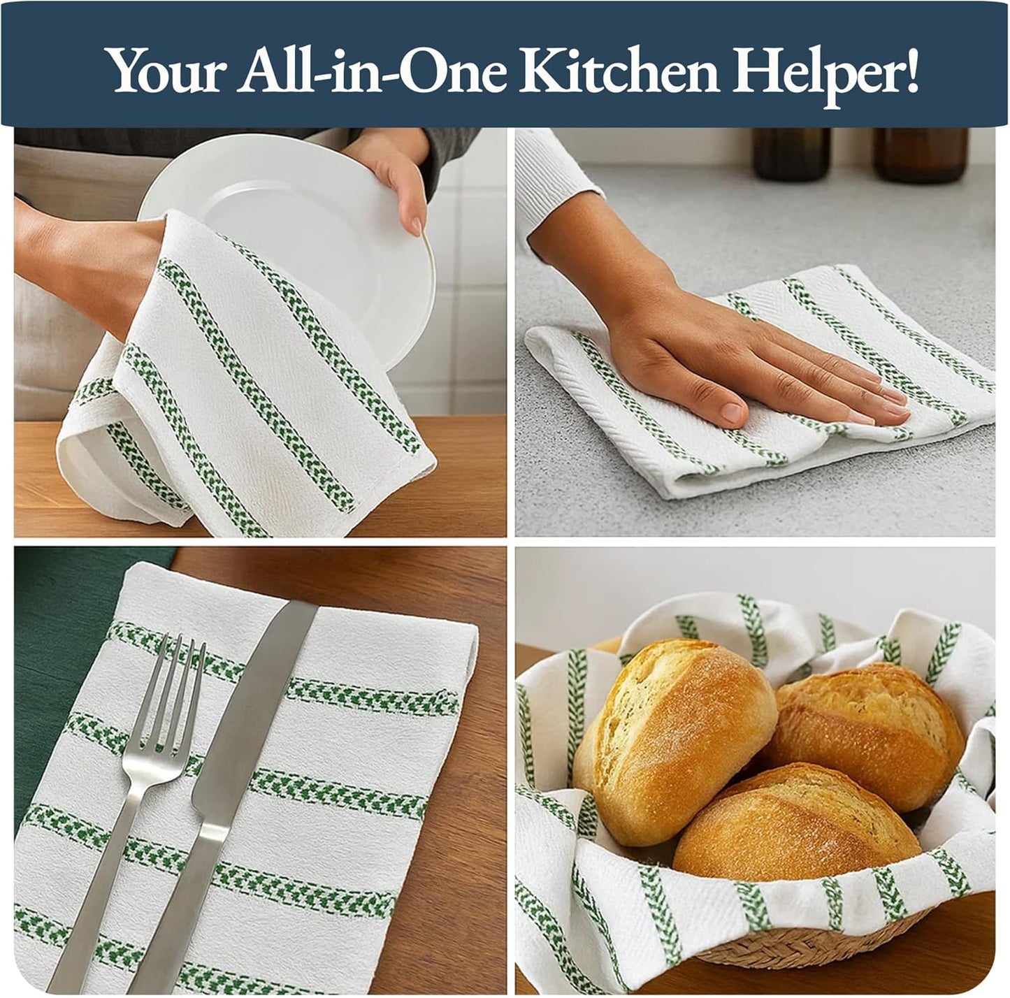 LANE LINEN Kitchen Towel Sets - 6 Pack Cotton Dish Towels for Drying Dishes, 18”x 28”, Hand Towel, Absorbent Tea Towels, Quick Drying Kitchen Towel Set - Christmas Green