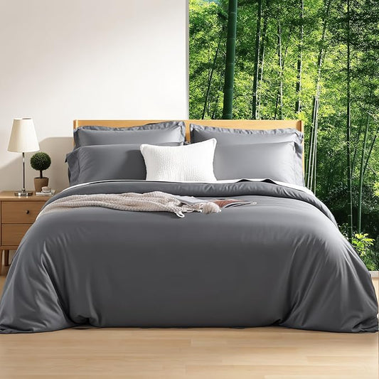NEXHOME PRO Duvet Cover Twin Set, Ultra Soft, Viscose from Bamboo Cooling, 1 Duvet Cover and 1 Pillowcases, 68"x90", Gray, Comforter Not Included