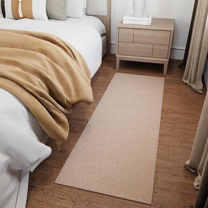 Ottomanson 20" x 59" Ultra-Thin Hallway Runner Rug - Durable Non-Slip Carpet for High-Traffic Areas - Fits Under Doors for Seamless Entry - Ideal for Kitchen, Entryway, Bedroom & Living Room, Beige