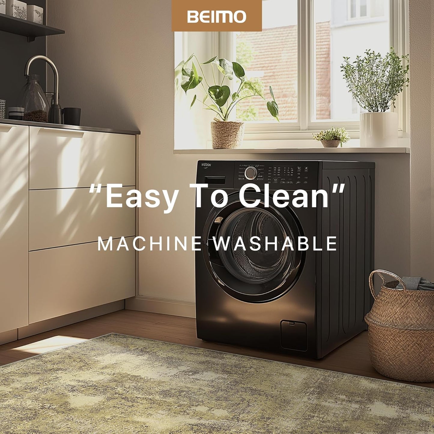 Area Rugs 8x10 for Living Room Bedroom, Modern Abstract Machine Washable Rug, Large Soft Low Pile Floor Carpet with Non Slip Backing for Dining Room, Amber Brown