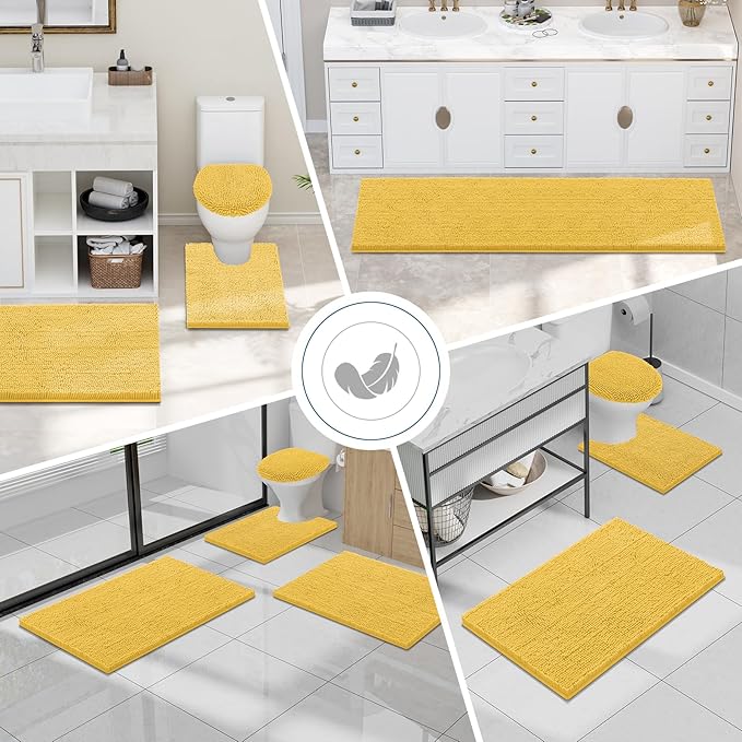 Smiry Luxury Chenille Bathroom Rugs 24x16, Extra Soft and Absorbent Shaggy Bath Mat, Machine Washable, Non-Slip Plush Carpet Runner for Tub, Shower, and Floor, Home Decor Accessories, Yellow