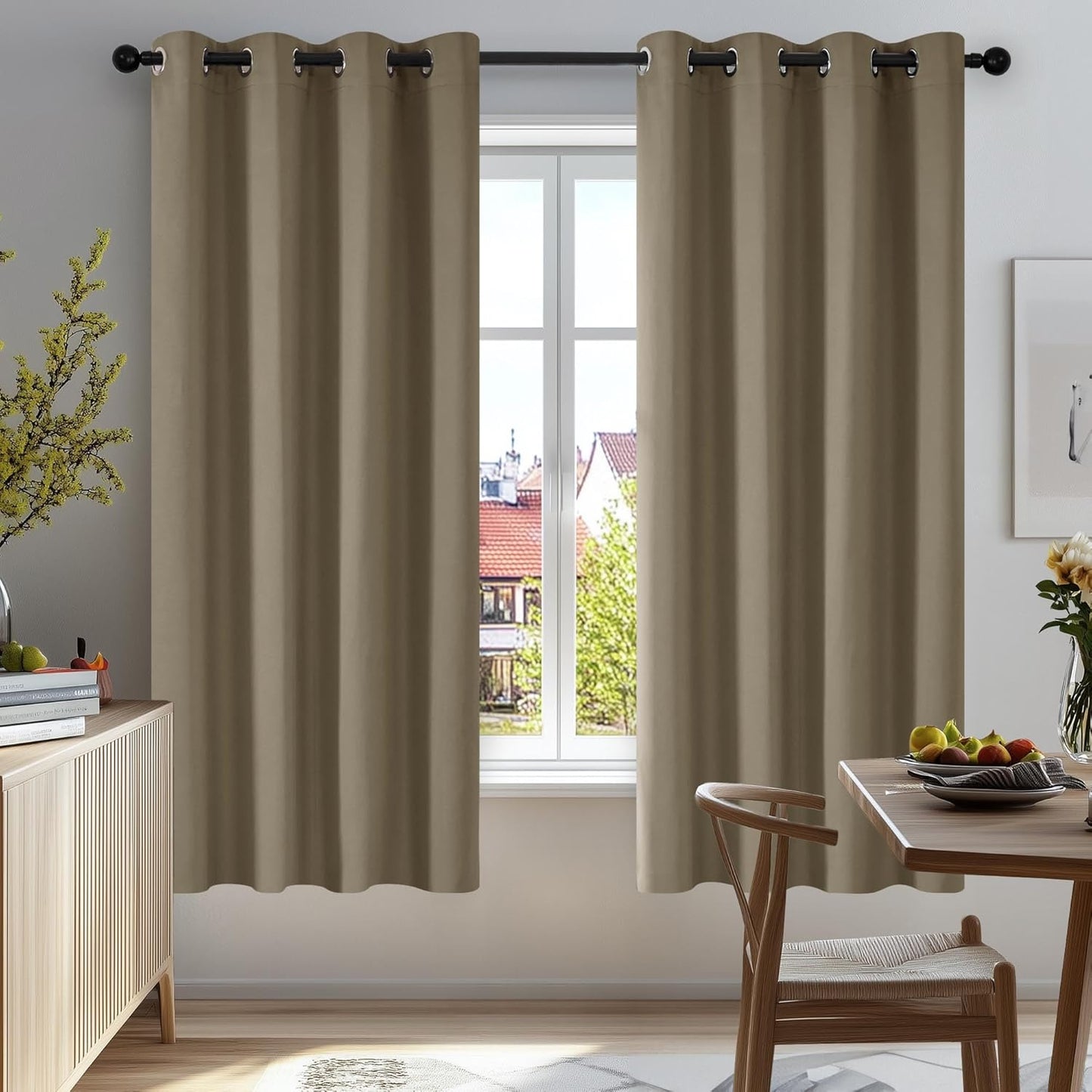 Deconovo Blackout Curtains for Bedroom – Set of 2 52W x 45L Inch Thermal Insulated & Noise Reducing Panels–Home Window Room Darkening Sustainable Grommet Drapes for Living Room and Nursery, Khaki