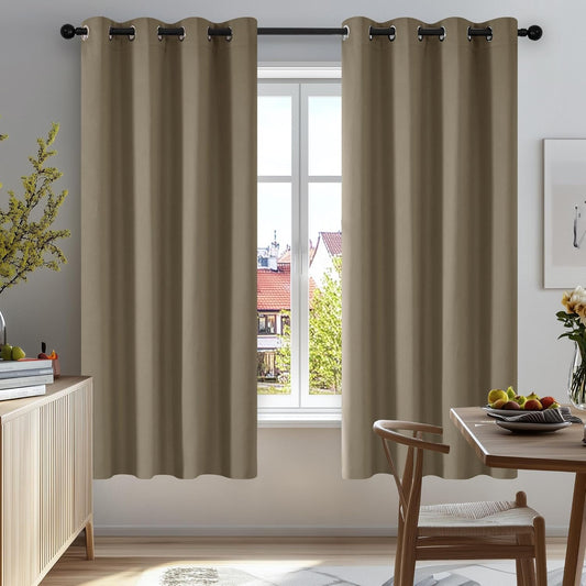 Deconovo Blackout Curtains for Bedroom – Set of 2 52W x 45L Inch Thermal Insulated & Noise Reducing Panels–Home Window Room Darkening Sustainable Grommet Drapes for Living Room and Nursery, Khaki