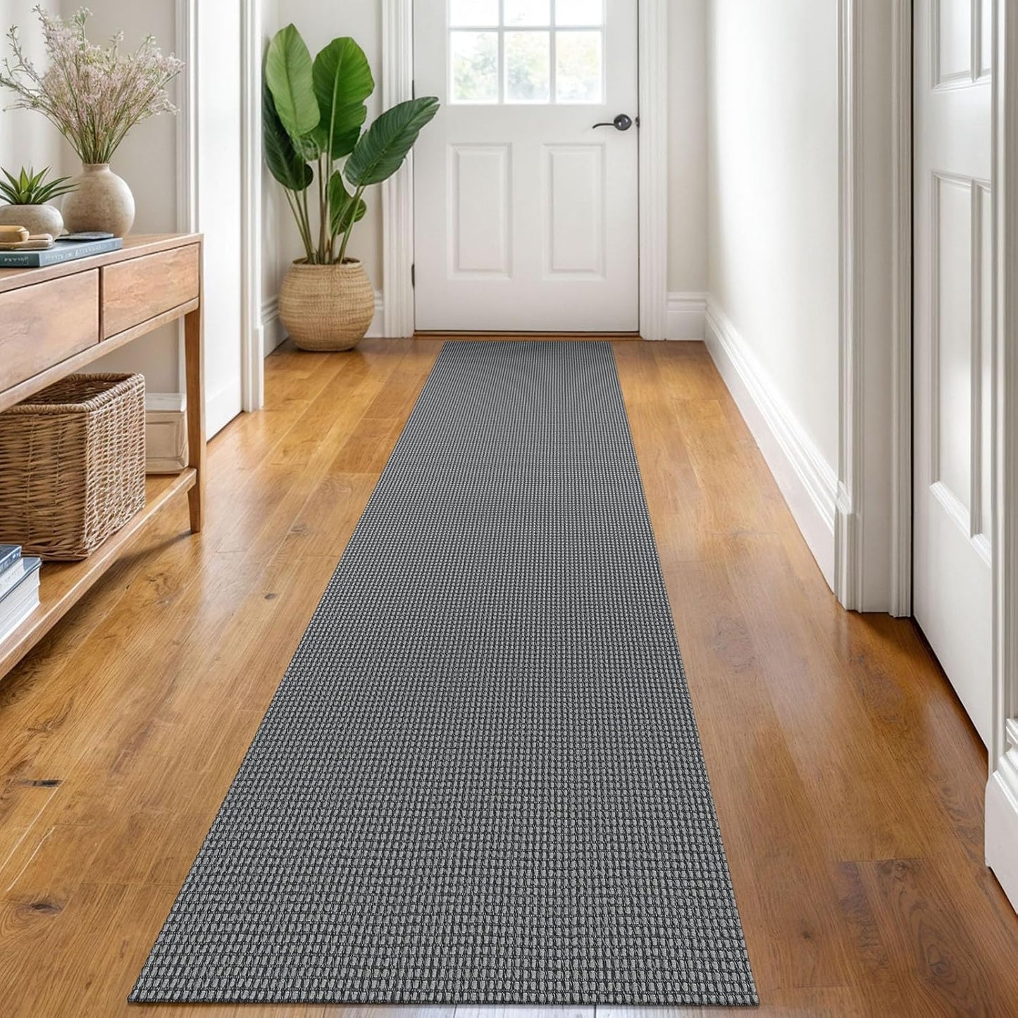 KOZYFLY Runners for Hallways 2x8 ft Washable Kitchen Runner Non Slip Rubber Backed Hall Runners Cotton Entryway Runner Rugs Floor Carpet for Indoor Backdoor Bedroom Kitchen, Grey/Dark Grey