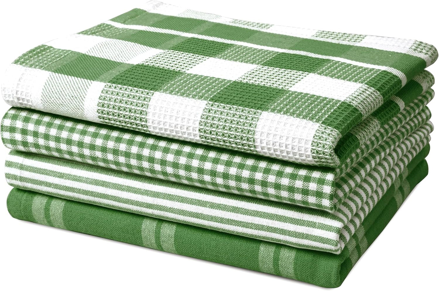LANE LINEN 100% Cotton Kitchen Dish Cloths, Ultra Soft Absorbent Quick Drying Dish Towels, Multiweave Wash Cloths Dish Towel Sets, 13x28 Inches, 4 Pack - Olive