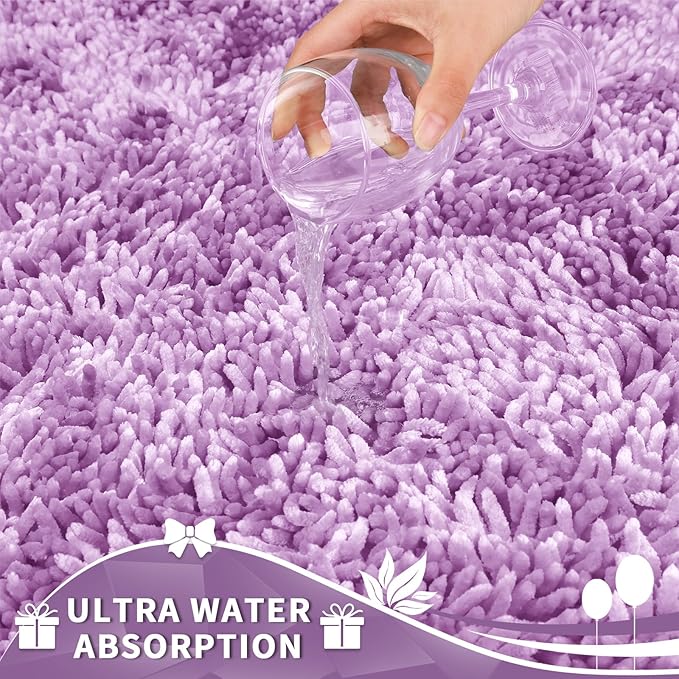 Yimobra Toilet Rugs U Shaped Washable, Extra Thick Soft Absorbent Chenille Contour Bathroom Rugs for Toilet 24x20 Inch, Quick Dry Non Slip Toilet Mat for Bath Floor, Lilac