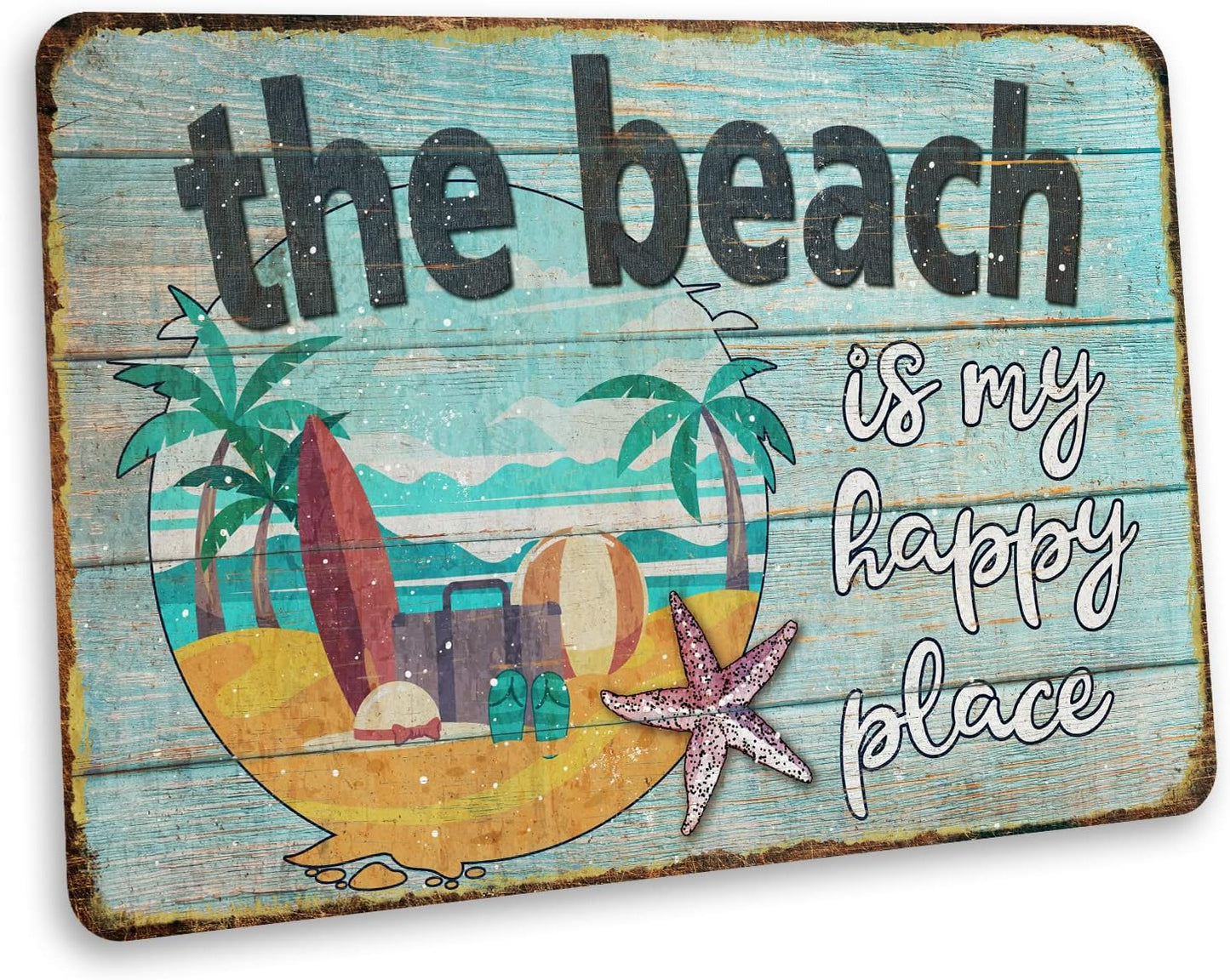 The Beach is My Happy Place Sign Beach Decor Ocean Decorations Nautical Signs Seashell Home Wall Gifts 8x12 208122001048